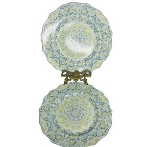 222 Fifth Lyria TEAL Set of 2 Salad Plates 9" Porcelain Indonesia Scalloped Edge